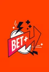 Símbolo Bet+ com setas e sinais de mais sobre fundo laranja.