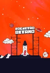 Foguete Betano em uma plataforma de lançamento sobre fundo laranja.