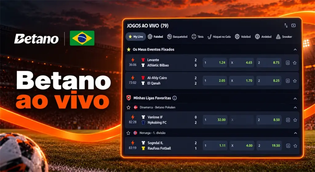Painel da Betano com placares e odds de partidas ao vivo