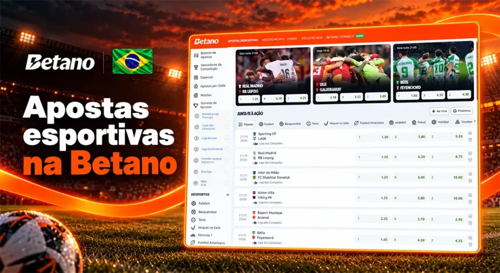 Lista de jogos e odds para apostas esportivas na Betano