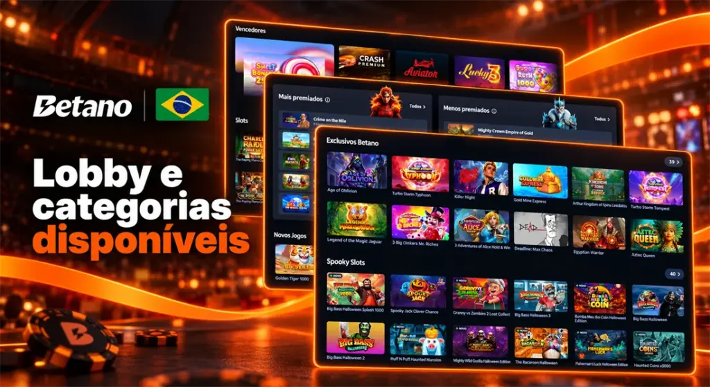 Lobby do cassino Betano com categorias de slots e jogos exclusivos