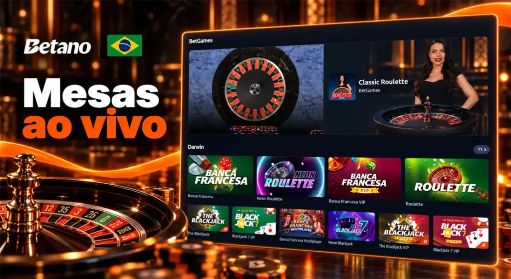 Mesas de roleta e blackjack no cassino ao vivo da Betano