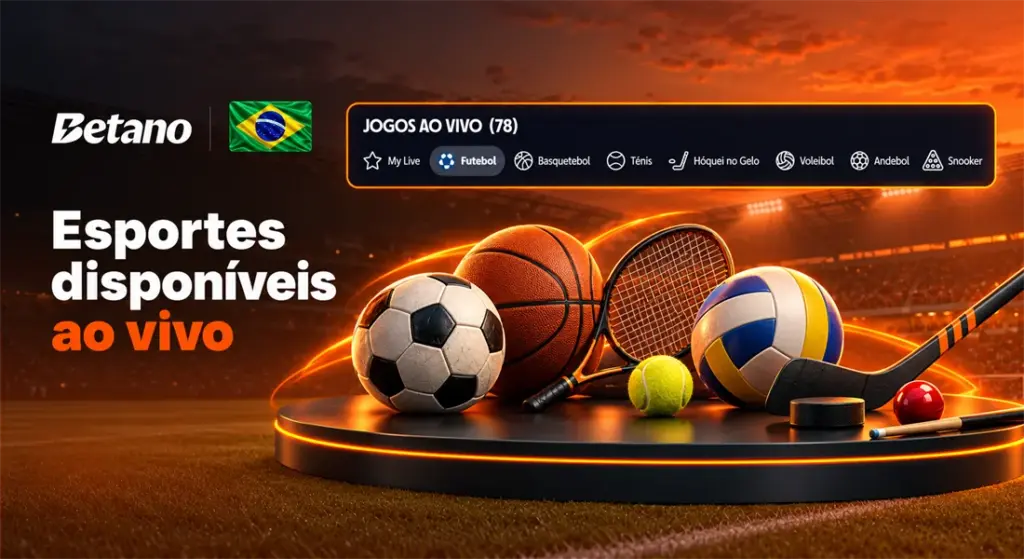 Menu de esportes ao vivo da Betano com futebol, basquete e tênis
