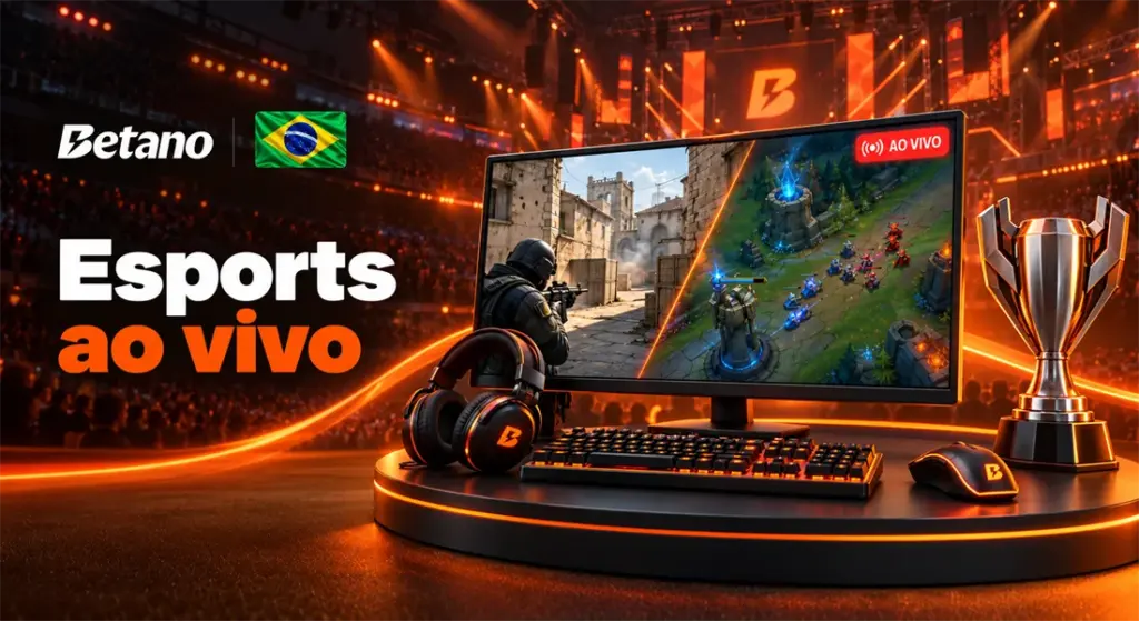 Monitor com partidas de esports ao vivo e a marca Betano