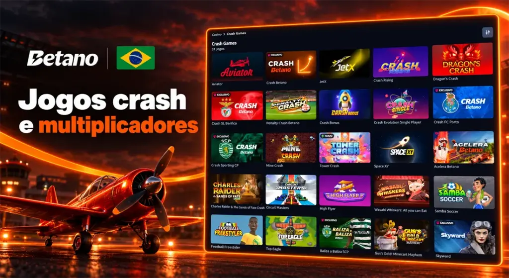 Categoria de jogos crash da Betano com Aviator, JetX e outros títulos